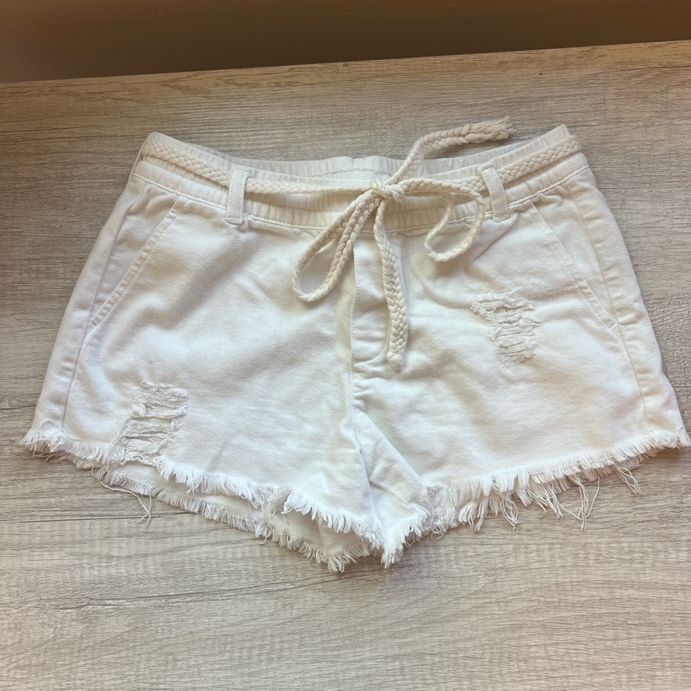 Aerie White Distressed Jean Shorts
